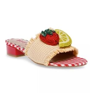 🔸️ Betsey Johnson🔸️ Lindyy Fruit Block Heel Bead Embellished Sandals